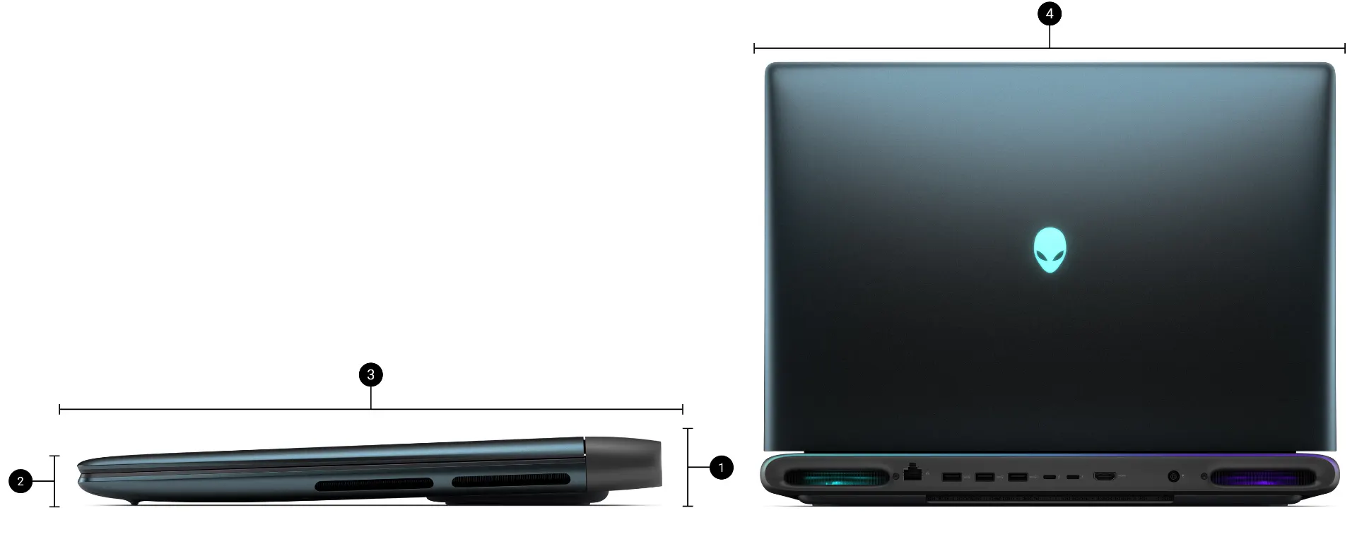 Dell Alienware 18 Area-51 - widok boczny pokazujący grubość obudowy