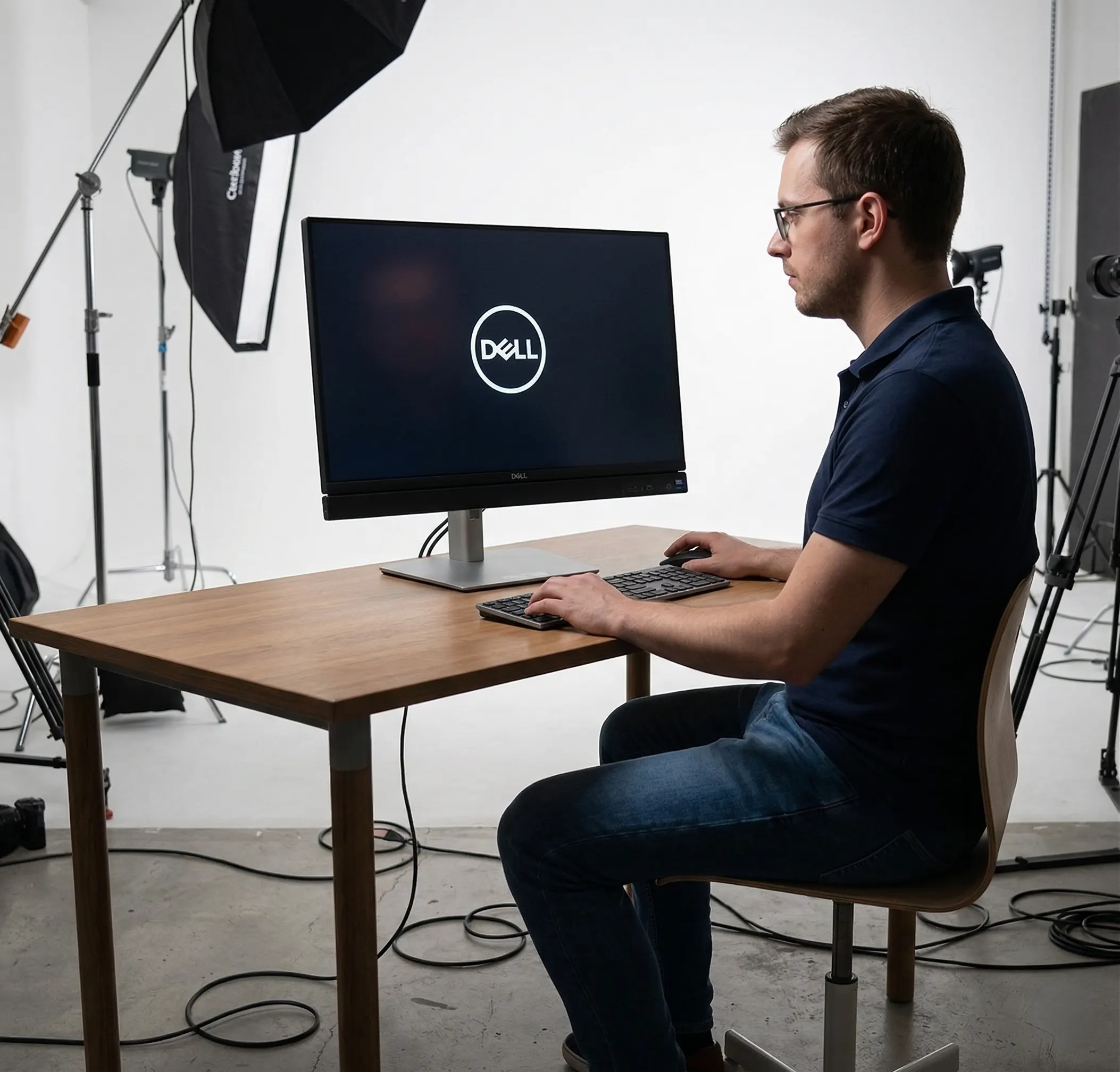 Arkadiusz sprawdza poprawność działania Dell Pro 24 AiO po pierwszym uruchomieniu