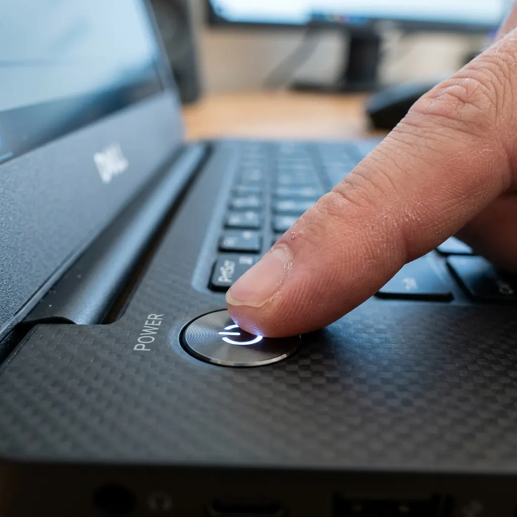 Hard reset laptopa Dell - przytrzymanie przycisku zasilania