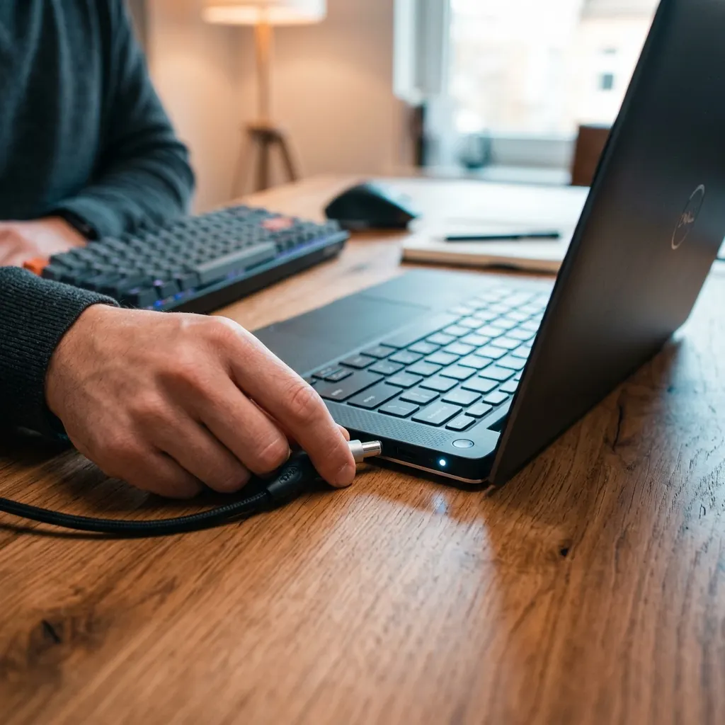 Sprawdzanie podłączenia ładowarki Dell do laptopa