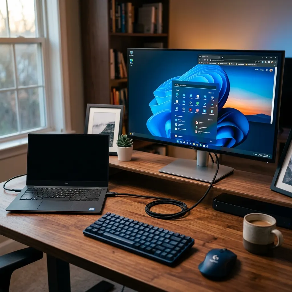 Test z monitorem zewnętrznym - laptop podłączony przez HDMI do monitora