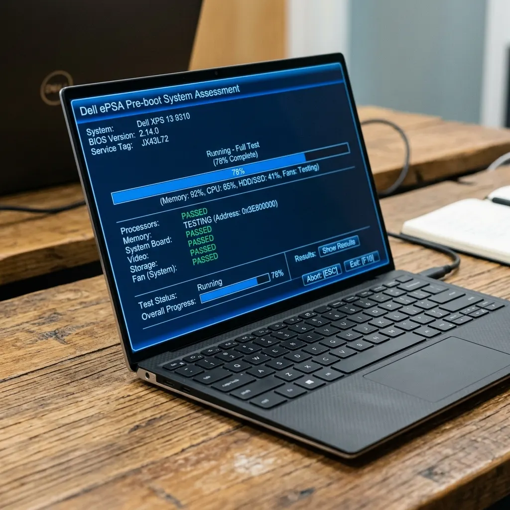 Dell ePSA - wbudowana diagnostyka BIOS Dell w trakcie testu
