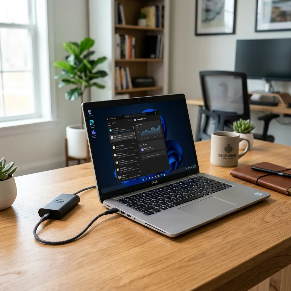 Ładowarka Dell 65W podłączona do laptopa Latitude przez USB-C