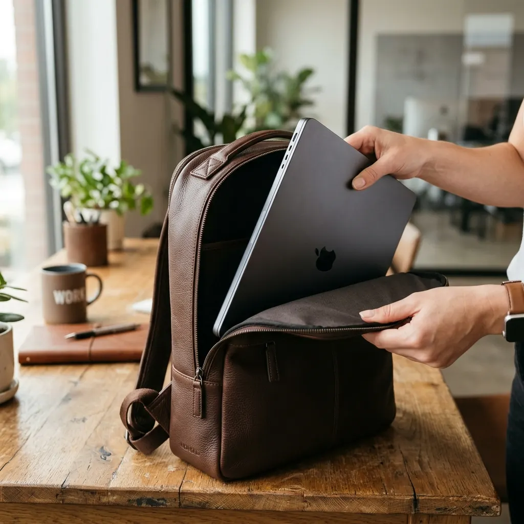 MacBook Pro 13 wsuwany do skórzanego plecaka - mobilność premium ultrabooków