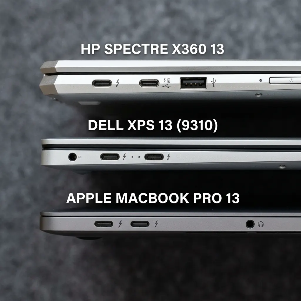 Porównanie portów HP Spectre x360 13 vs Dell XPS 13 9310 vs Apple MacBook Pro 13