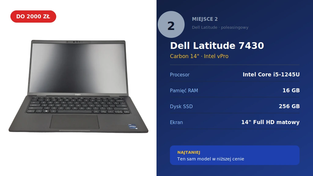 Dell Latitude 7430 carbon 14 cali, miejsce 2 w rankingu - Intel Core i5-1245U, 16 GB RAM, 256 GB SSD, ekran 14 cali Full HD matowy