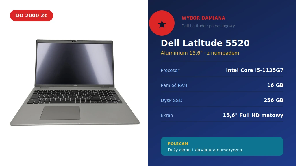 Dell Latitude 5520 srebrny 15,6 cala, wybór Damiana - Intel Core i5-1135G7, 16 GB RAM, 256 GB SSD, ekran 15,6 cala Full HD matowy z klawiaturą numeryczną