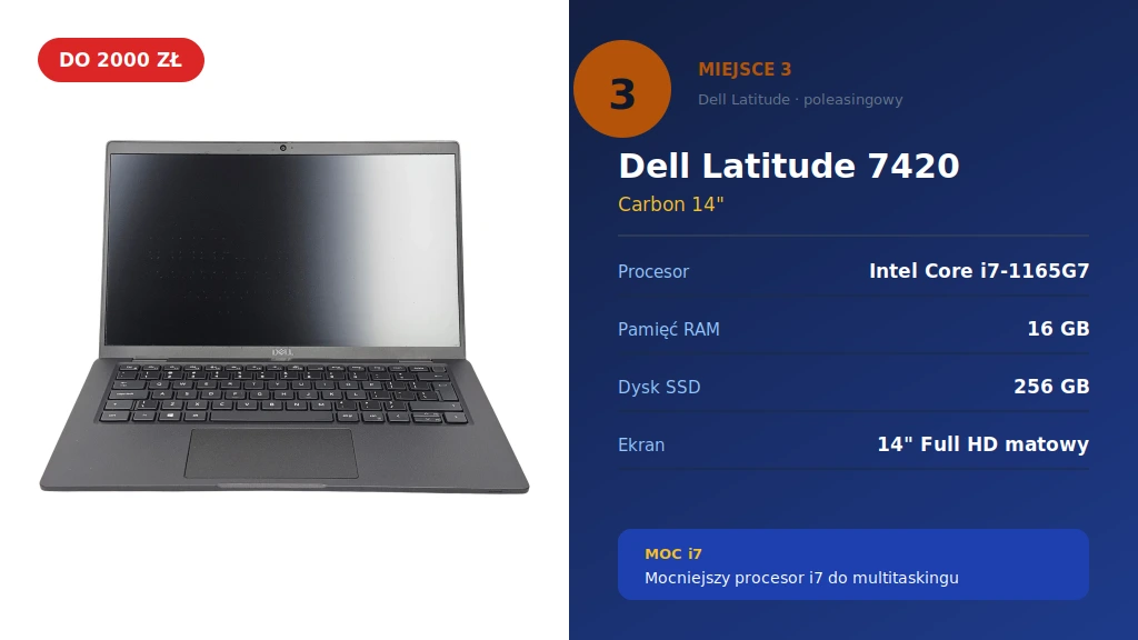 Dell Latitude 7420 carbon 14 cali, miejsce 3 w rankingu - Intel Core i7-1165G7, 16 GB RAM, 256 GB SSD, ekran 14 cali Full HD matowy
