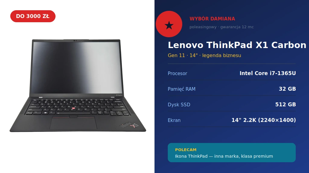 Lenovo ThinkPad X1 Carbon Gen 11 czarny 14 cali z czerwonym TrackPointem, wybór Damiana - Intel Core i7-1365U, 32 GB RAM, 512 GB SSD, ekran 14 cali 2.2K 2240x1400