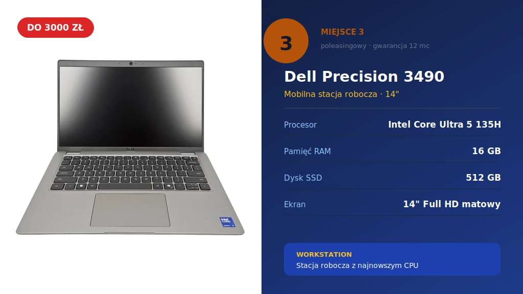 Dell Precision 3490 mobilna stacja robocza srebrna 14 cali, miejsce 3 - Intel Core Ultra 5 135H, 16 GB RAM, 512 GB SSD, ekran 14 cali Full HD