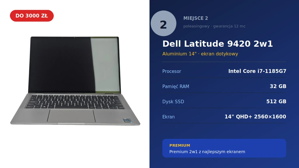 Dell Latitude 9420 2w1 srebrny aluminiowy 14 cali, miejsce 2 - Intel Core i7-1185G7, 32 GB RAM, 512 GB SSD, ekran dotykowy QHD+ 2560x1600
