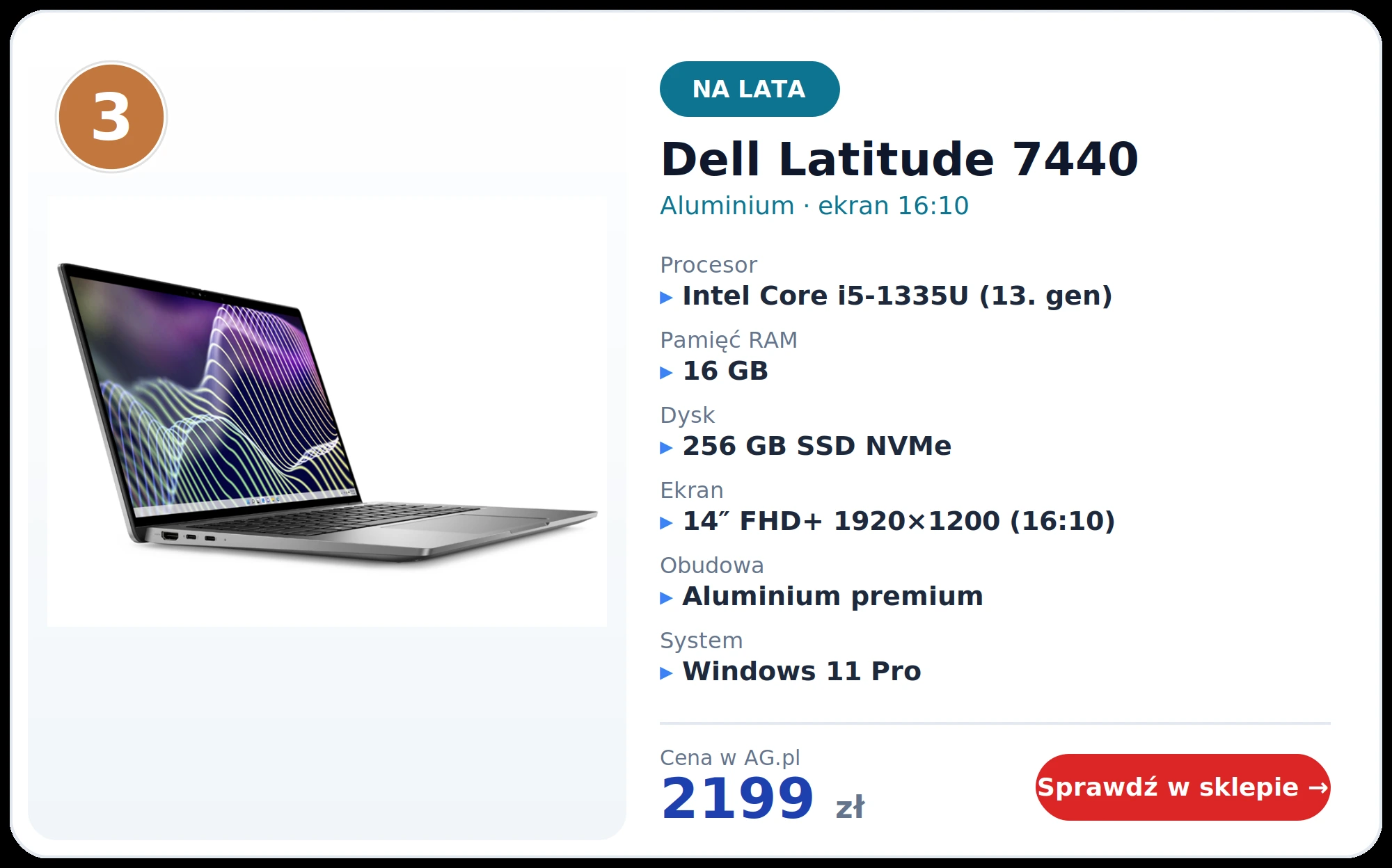 Dell Latitude 7440 aluminium i5 13. generacja – laptop na pięć lat studiów