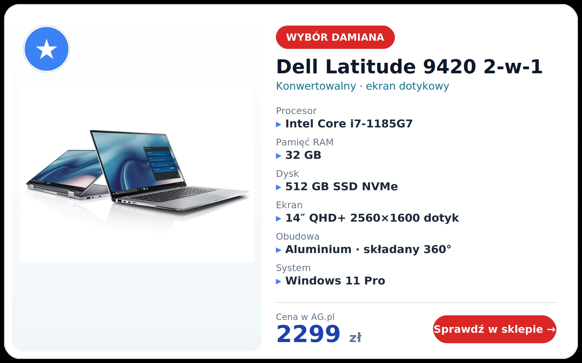 Dell Latitude 9420 2-w-1 konwertowalny z ekranem dotykowym – wybór Damiana dla studenta