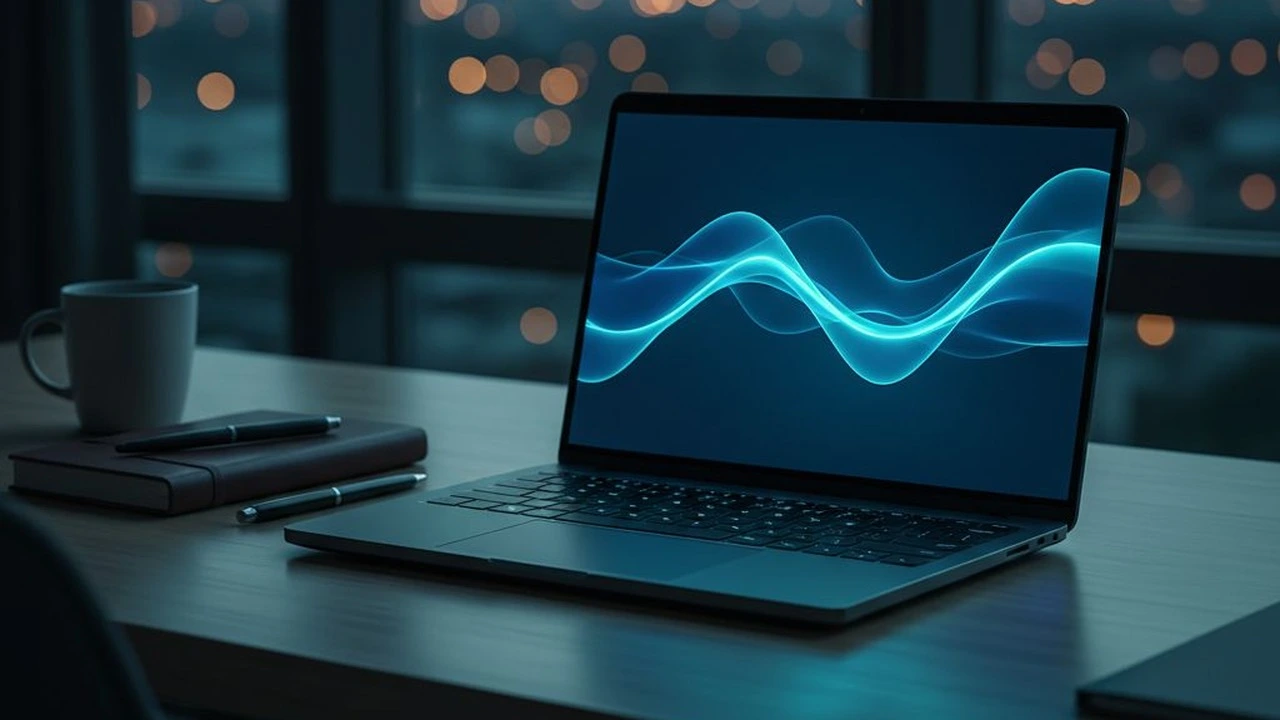 System Windows w laptopie – nowoczesny laptop biznesowy z niebieską poświatą ekranu