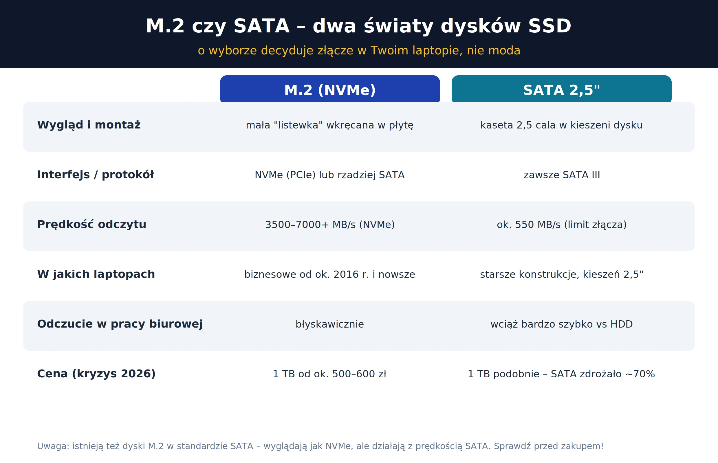 M.2 czy SATA – porównanie dysków SSD: wygląd, interfejs, prędkości, zastosowanie