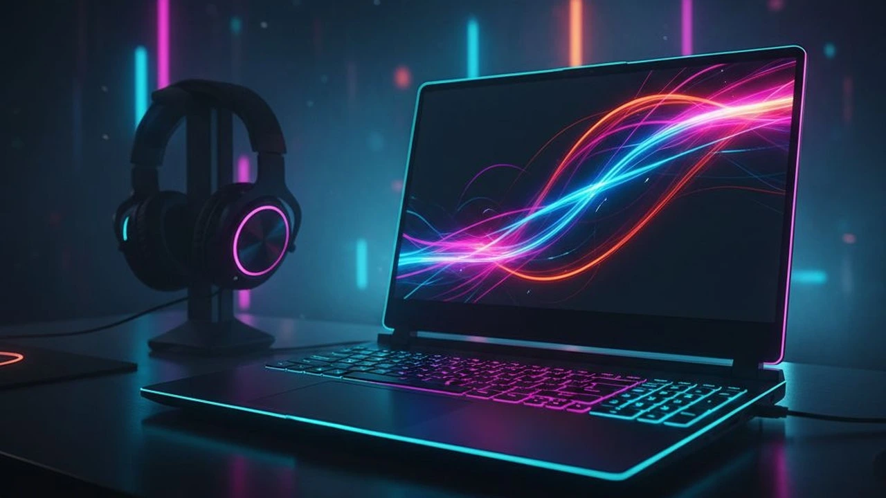 Używany laptop do gier – gamingowy laptop z podświetleniem RGB w ciemnym pokoju