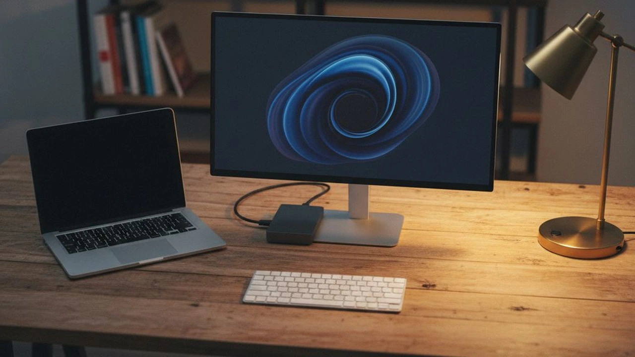 Minimalne stanowisko pracy – laptop ze stacją dokującą i jednym monitorem w domowym biurze