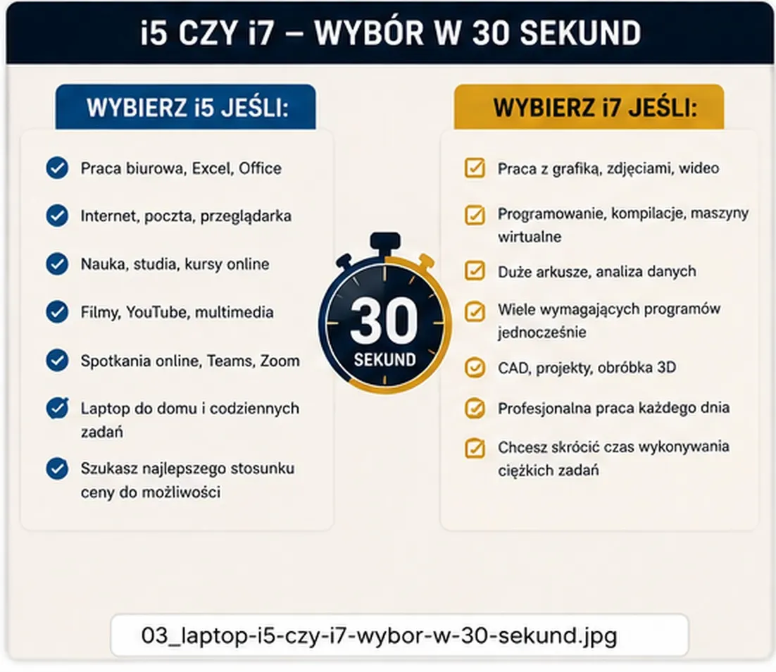 Infografika i5 czy i7 – wybór procesora w 30 sekund