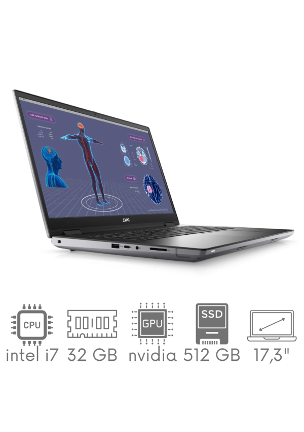 Stacja Graficzno-Robocza DELL Precision 7780 i7-13850HX 32GB 512 SSD 17,3" FHD 1920x1080 RTX 2000 Ada 8GB KAM WiFi BT W11PRO gw12mc