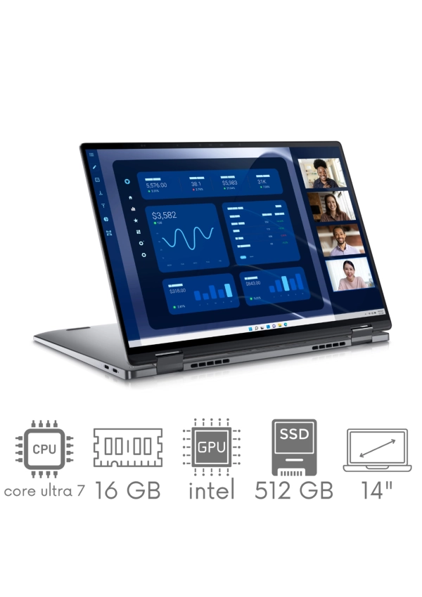 2w1 DELL Latitude 9450 Ultra 7 165U 16 512SSD 14" QHD+ 2560x1600 Touch x360 WiFi BT Kam Win11pro Gw12mc