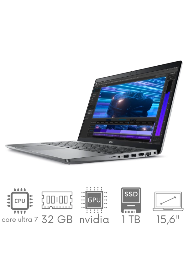 Dell Precision 3591 Core Ultra 7 165H 32GB 1TB SSD 15,6" FHD 1920x1080 Nvidia RTX 2000 Ada 8GB WiFi BT KAM Win11pro gw12mc