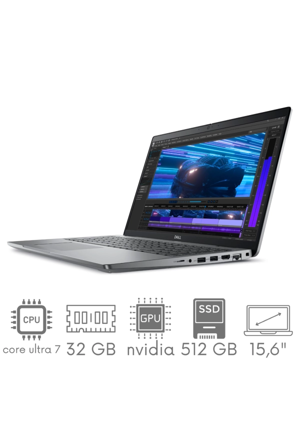 Dell Precision 3591 Core Ultra 7 155H 32GB 512 SSD 15,6" FHD 1920x1080 Nvidia RTX 500 Ada 4GB WiFi BT KAM Win11pro gw12mc