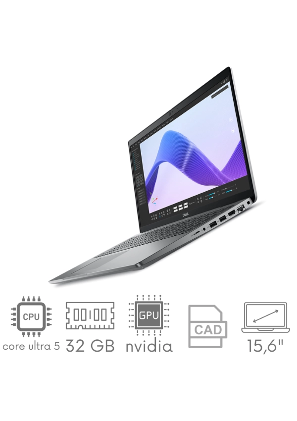 Dell Precision 3591 Core Ultra 5 135H 32GB 512 SSD 15,6" FHD 1920x1080 Nvidia RTX 500 Ada 4GB WiFi BT KAM Win11Pro gw12mc