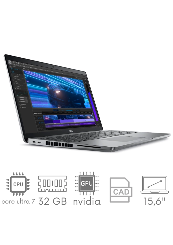 Dell Precision 3591 Core Ultra 7 165H 32GB 512 SSD 15,6" FHD 1920x1080 Nvidia RTX 1000 Ada 6GB WiFi BT KAM Win11pro gw12mc