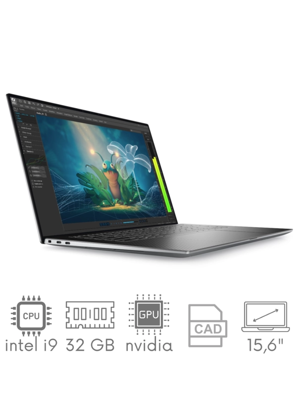 Stacja Graficzno-Robocza DELL Precision 5570 i9-12900H 32GB 512GB SSD 15,6" FHD+ 1920x1200 RTX A2000 8GB WiFi BT KAM Win11Pro Gw12Mc