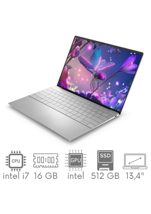 Bezramkowy aluminiowy ultrabook Dell XPS 9320 i7-1360P 16GB 512 SSD 13,4" QHD+ 3456x2160 OLED WiFi BT Kam win11 PL Gw12mc