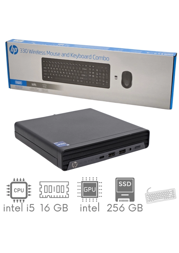 Komputer PC HP ELITE MINI 800 G9 i5-12500T 16GB 256SSD WIN11PRO WiFi BT GW12mc + Klawiatura i mysz HP 330 Wireless