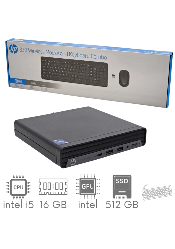 Komputer PC HP ELITE MINI 800 G9 i5-12500T 16GB 512SSD WIN11PRO WiFi BT GW12mc + Klawiatura i mysz HP 330 Wireless