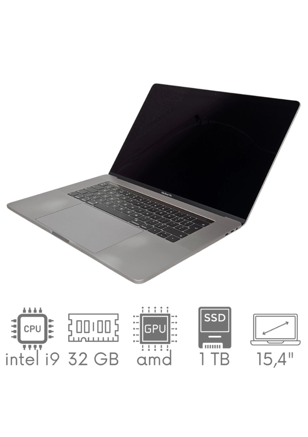 Apple MacBook Pro A1990 i9-9980HK 32GB 1TB SSD 15,4" Retina 2880x1800 Radeon Pro 555X 4GB WiFi BT Kam OS Sequoia PL Gw12mc