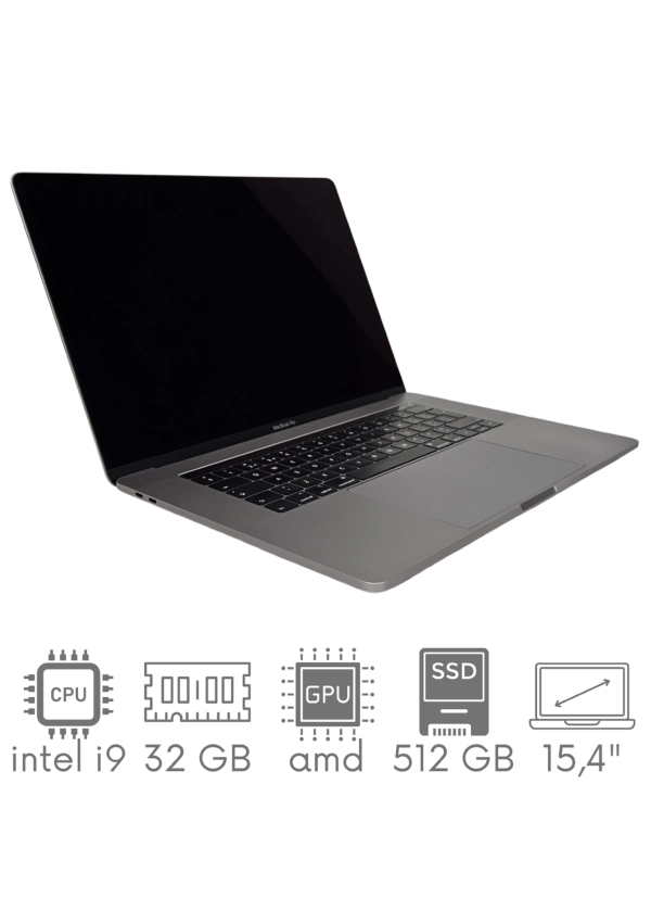 Apple MacBook Pro A1990 i9-9880HK 32GB 512 SSD 15,4" Retina 2880x1800 Radeon Pro 555X 4GB WiFi BT Kam OS Sequoia PL Gw12mc