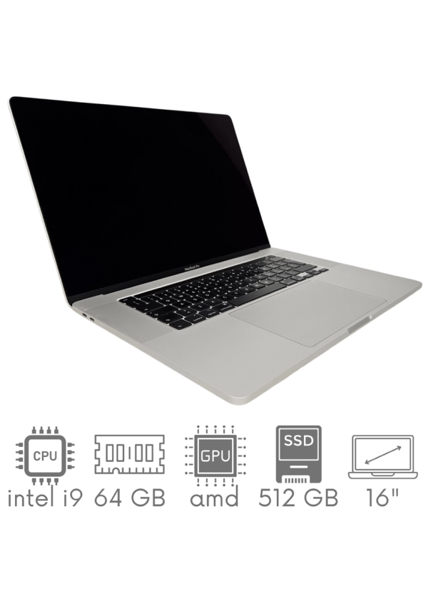 Apple MacBook Pro A2141 i9-9880HK 64GB 512 SSD 16" Retina 3072x1920 Radeon Pro 5500M 8GB WiFi BT Kam OS Sequoia PL Gw12mc