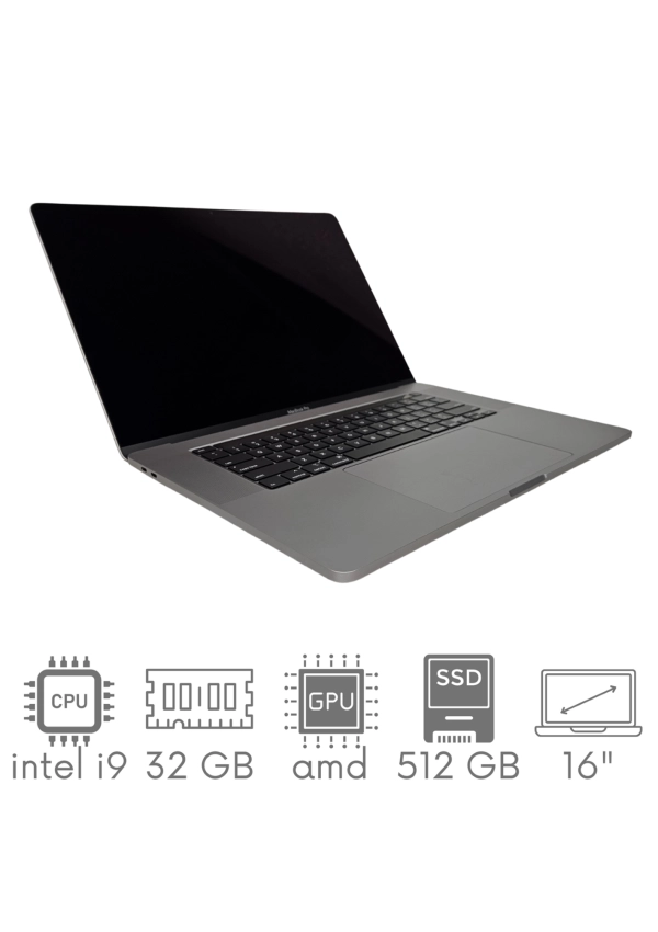 Apple MacBook Pro A2141 i9-9880HK 32GB 512 SSD 16" Retina 3072x1920 Radeon Pro 5500M 4GB WiFi BT Kam OS Sequoia PL Gw12mc