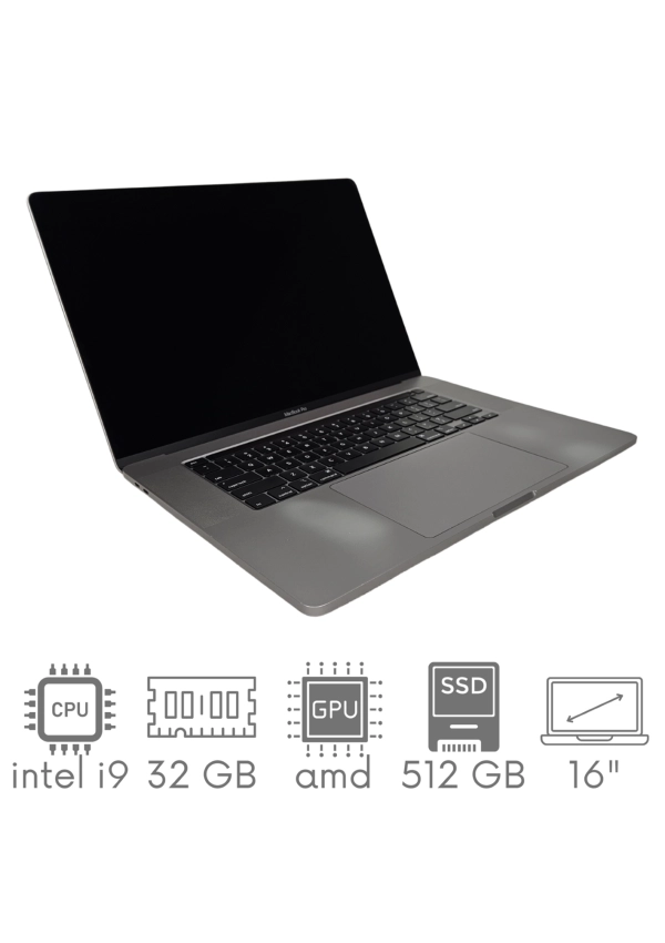 Apple MacBook Pro A2141 i9-9880HK 32GB 512 SSD 16" Retina 3072x1920 Radeon Pro 5500M 4GB WiFi BT Kam OS Sequoia PL Gw12mc