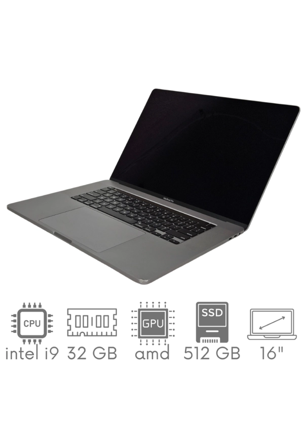 Apple MacBook Pro A2141 i9-9980HK 32GB 512 SSD 16" Retina 3072x1920 Radeon Pro 5500M 4GB WiFi BT Kam OS Sequoia PL Gw12mc