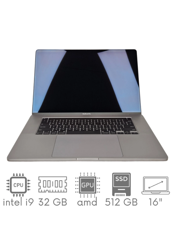 Apple MacBook Pro A2141 i9-9980HK 32GB 512 SSD 16" Retina 3072x1920 Radeon Pro 5500M 4GB WiFi BT Kam OS Sequoia PL Gw12mc