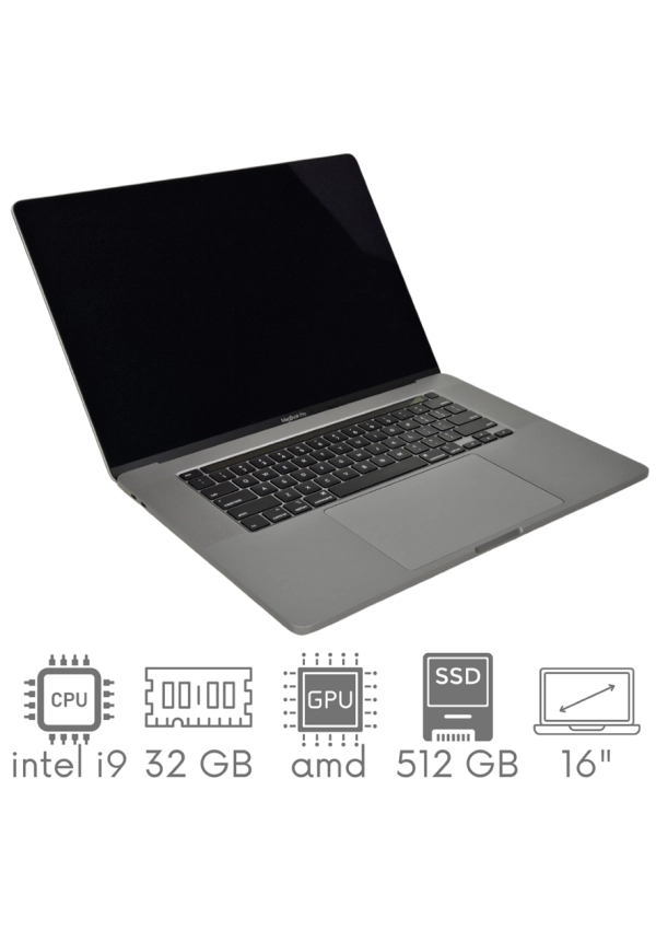 Apple MacBook Pro A2141 i9-9980HK 32GB 512 SSD 16" Retina 3072x1920 Radeon Pro 5500M 4GB WiFi BT Kam OS Sequoia PL Gw12mc