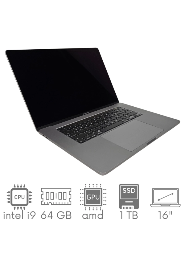 Apple MacBook Pro A2141 i9-9880HK 64GB 1TB SSD 16" Retina 3072x1920 Radeon Pro 5500M 4GB WiFi BT Kam OS Sequoia PL Gw12mc