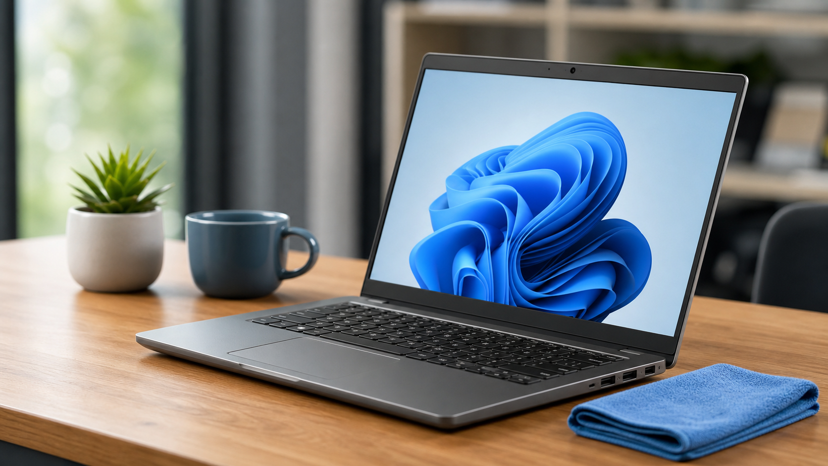 Czysty Dell Latitude na biurku po zakończonym czyszczeniu - efekt finalny