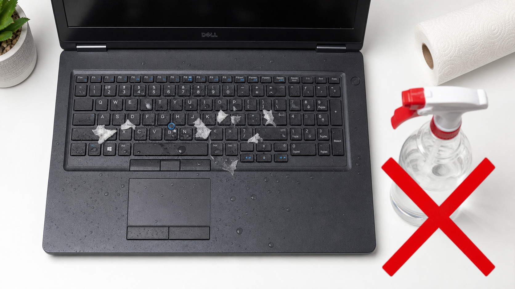 Czego nie robić - sprej i ręczniki papierowe przy czyszczeniu laptopa